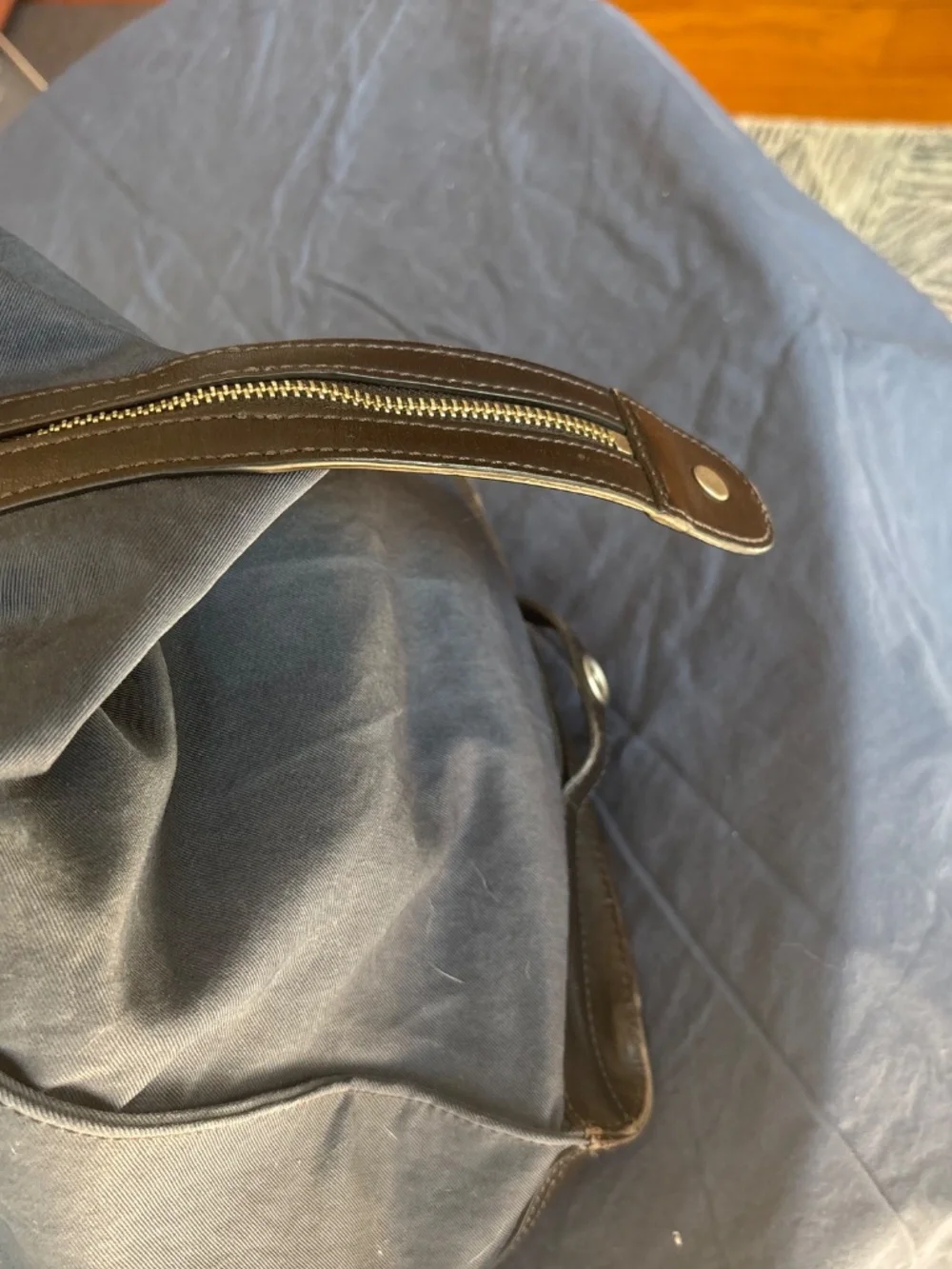 J Crew Warren Street Weekender Duffle Bag. Navy Canvas with Brown leather base